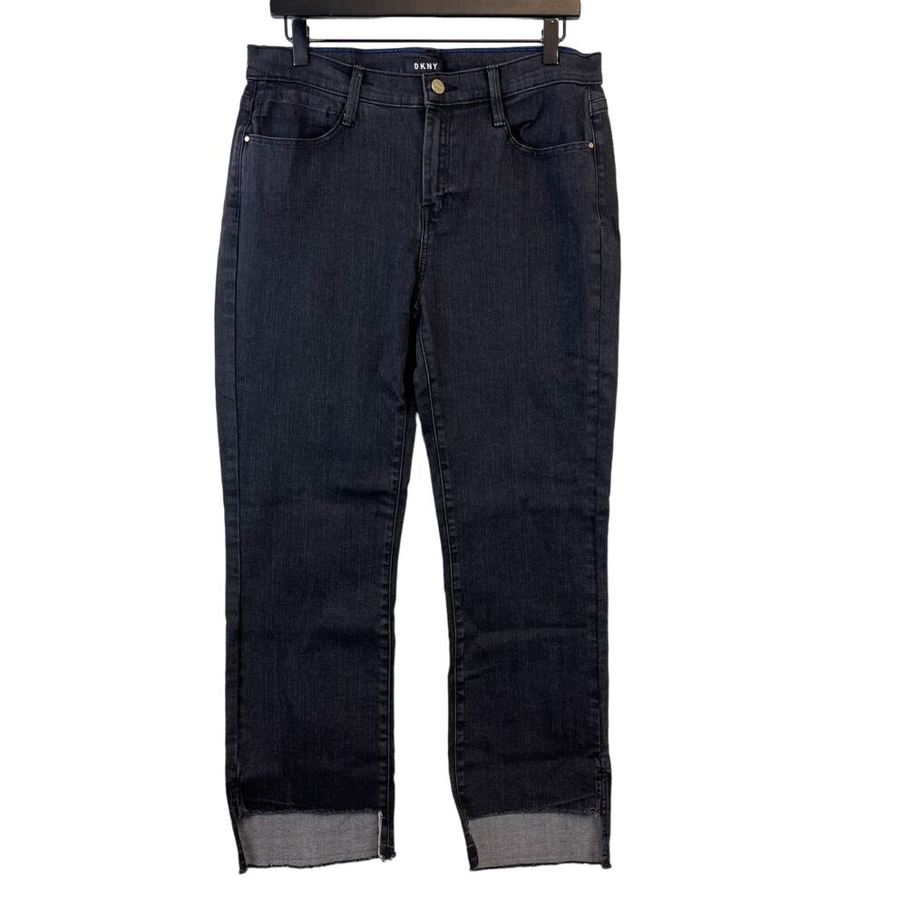 NWT DKNY Size 30 Womens Step Hem Straight Leg Denim Jeans High Rise Black